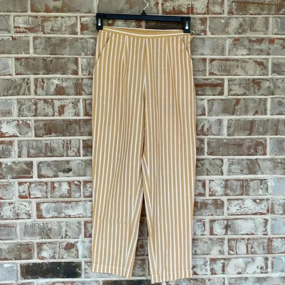 Lunik Yellow and White Striped Straight Leg Summer Ankle Pants